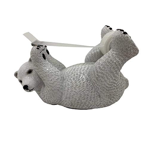 ANIMMO Polar Bear Style Desktop Tape Dispenser with Steel Teeth Tape Cutter, Tape Holder with Velveted Cloth Bottom for Desk Accessories Office and Home