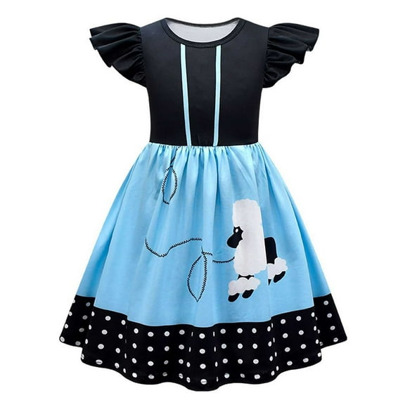ANINEO 50s Outfit for Girls, Poodle Skirt Dress, Sock Hop Clothing, Retro 50s Dress for Kids, Vintage Style Dress