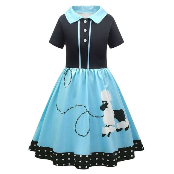 ANINEO 50s Outfit for Girls, Poodle Skirt Dress, Sock Hop Clothing, Retro 50s Dress for Kids, Vintage Style Dress