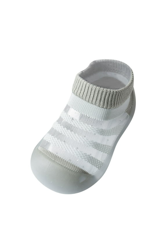 ANINEO Baby Girl Sock Shoes Rubber Sole Non Indoor Slipper Girls First Walking Floor Shoes Soft Sole Non-Skid Slipper Breathable Lightweight Cotton Mesh Baby Shoes