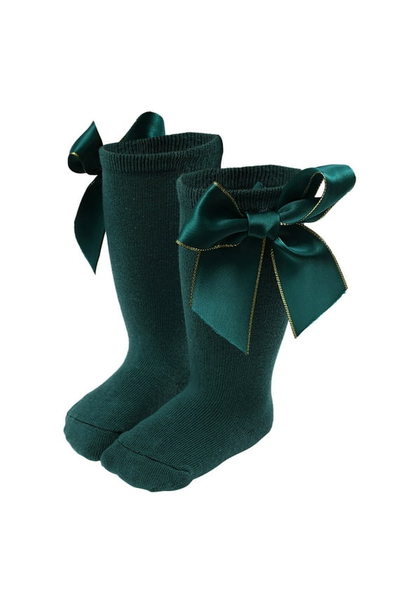 ANINEO Baby Girls Knee High Socks Bow Long Stockings Toddlers Cotton Ruffled Uniform Leggings
