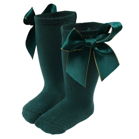 ANINEO Baby Girls Knee High Socks Bow Long Stockings Toddlers Cotton Ruffled Uniform Leggings