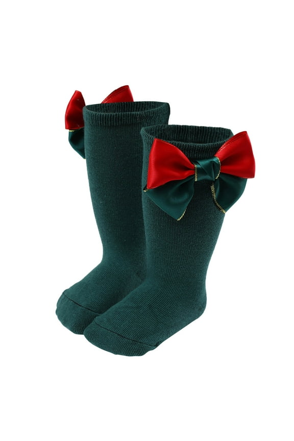 ANINEO Baby Girls Knee High Socks Bow Long Stockings Infants Toddlers Cotton Ruffled Uniform Leggings