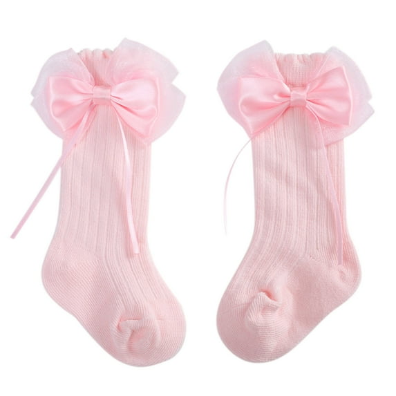 ANINEO Baby Girls Knee High Socks Non Toddler Stockings Cotton Bow Ruffle Long Socks Tube Dress Socks