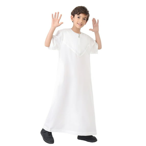 ANINEO Boy's Clothing Kaftan Set - Middle East Youth Embroidered Robe Suit Round Neck Dress Arabic Wear