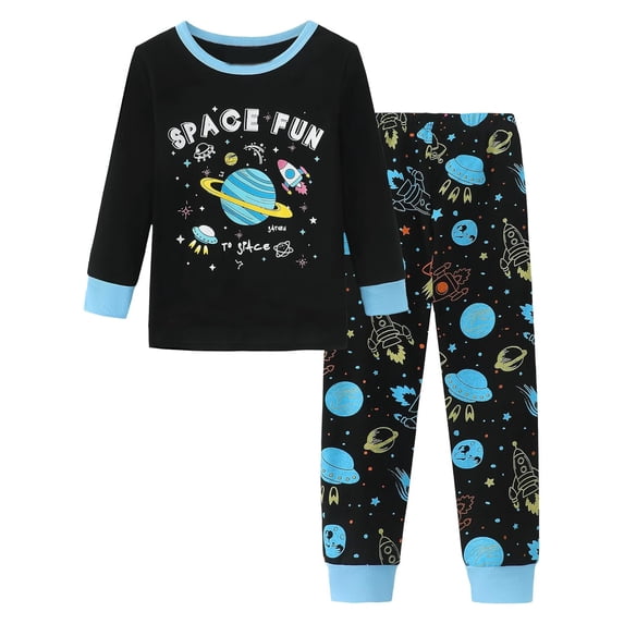 ANINEO Boys Girls Shirts Pants Cartoon Pattern Kids O-Neck 2 Piece Pj's Long Sleeve Sleep Tops Pants Clothes Set Outfits Cozy Child Clothing Sets