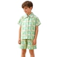 thumbnail image 1 of ANINEO Boys Summer Outfit Sets Tropical Beach Theme Short Sleeve Lapel Shirt And Shorts Comfy Casual Two Piece For Kids Versatile Child Clothes Sets, 1 of 5
