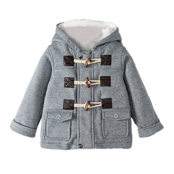 ANINEO Boys Winter Coat Notched Collar Double Breasted Hooded Pea Coat Warm Outwear
