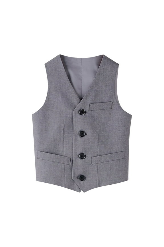 Boys' formal Suit Vest, Tailored Fit & Adjustable Back Strap, 4-button Single Closure & 2 Slit Pockets