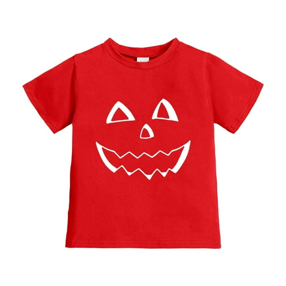ANINEO Child Boys Girls Halloween Pumpkin Face Print T-Shirts Shirt Short Sleeve Casual Performance Tops For Fall Autumn Party Tee Relaxed Fit