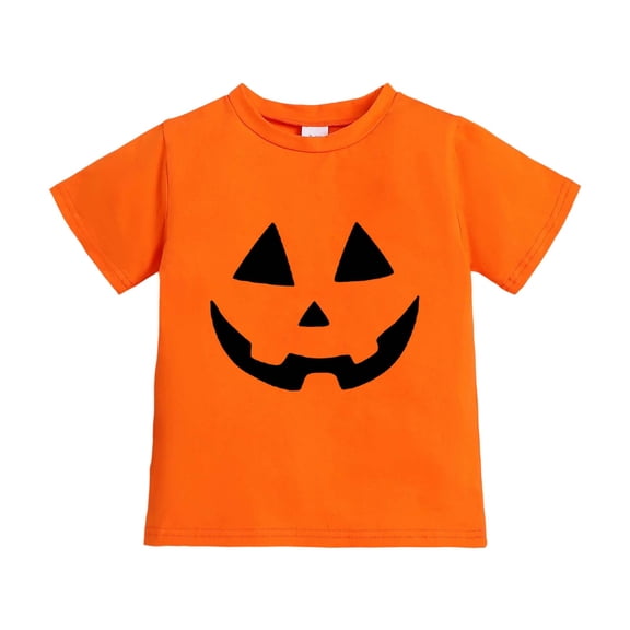 ANINEO Child Boys Girls Halloween Pumpkin Face Print T-Shirts Short Sleeve Tee Tops Party Orange Fall Thanksgiving Casual Performance Wear Classic