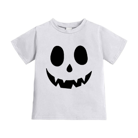 ANINEO Child Boys Girls T-Shirts Halloween Pumpkin Face Print Shirt Short Sleeve Tee Tops Party Casual Performance Wear For Fall Season Breathable