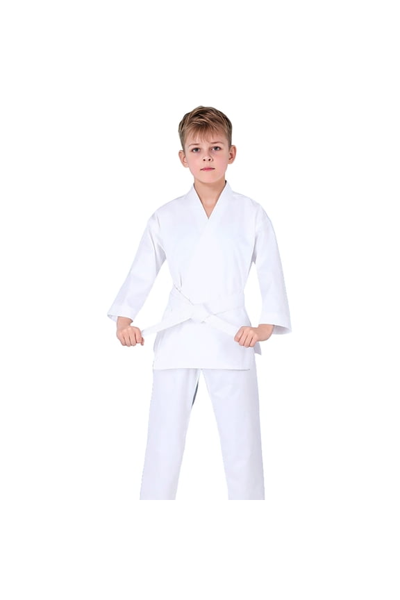 ANINEO Child Boys Karate Complete Arts Gi Kids Taekwondo Training Outfits With Belt And Pants Classic Long Sleeve O-Neck Clothes Sets