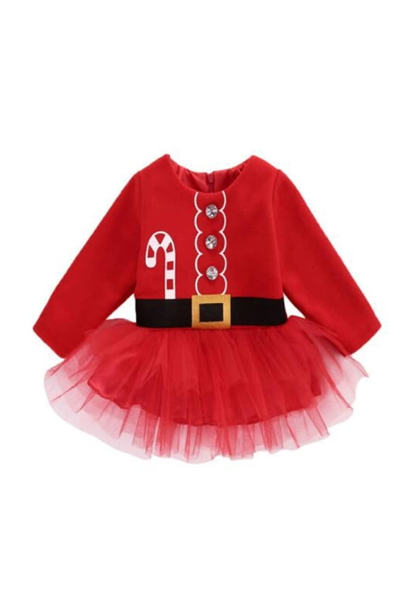 Child Santa Girls Long Sleeve Party Dress With Skirt For Toddler Winter Holiday Season Festive Dress Skirts