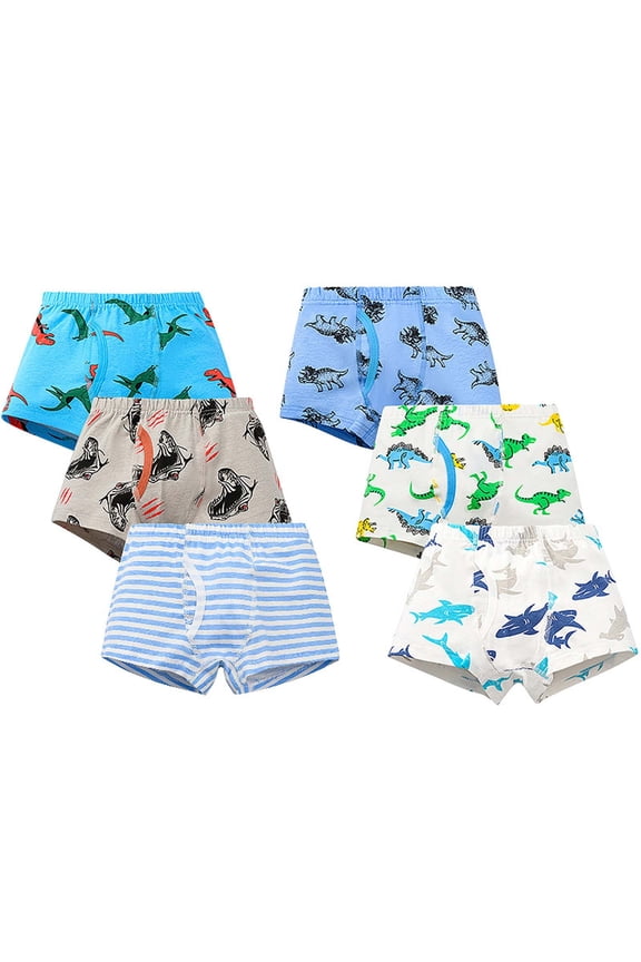 Child Underpants 6-Pack Boys Boxers Cartoon Animal Print Briefs Comfortable Stretch Waistband Daily Leisure Stretchy Underwear