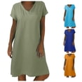 ANINEO Dresses For Women Linen Casual V-Neck Midi Short Sleeve A-Line ...