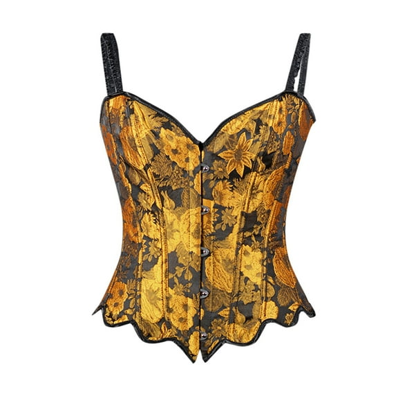 ANINEO Embroidered Sunflower Petal Hemline Fishbone Strap Corset Tops