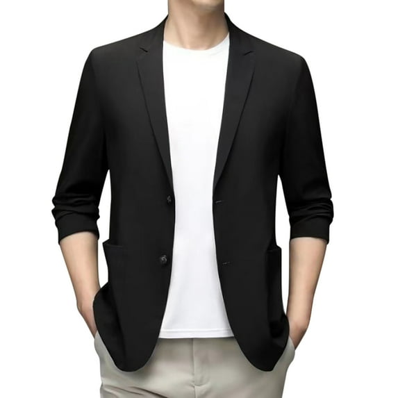 ANINEO Fall Summer Men Lightweight Summer Suit Jacket Blazers Coats Casual Stretch Slim Fit Button Sports Coats Long Sleeve Solid Color Classic Male Outwear