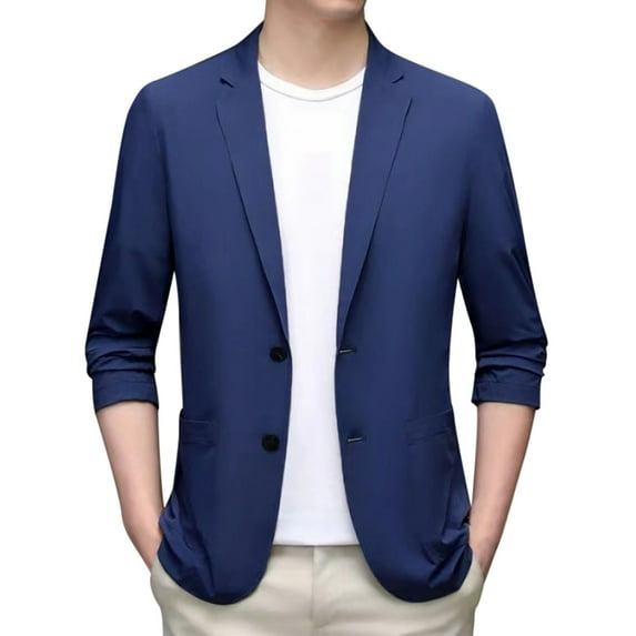 ANINEO Fall Summer Men Lightweight Summer Suit Jacket Blazers Coats Casual Stretch Slim Fit Button Sports Coats Long Sleeve Solid Color Stylish Male Outwear