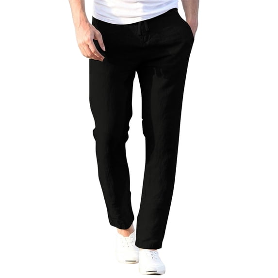ANINEO Fashion Men Casual Work Cotton Blend Elastic Waist Long Pants Trousers Solid Color Trendy Male Slacks
