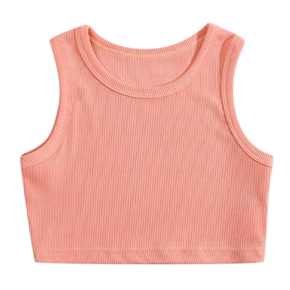 ANINEO Girls Athletic Tank Tops Sleeveless Round Neck Basic Cute Dance Crop Tops for Kids 2-7Y