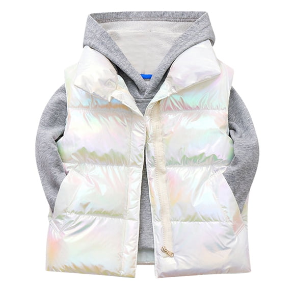 ANINEO Girls Crop Puffer Vest Drawstring Full-Zip Reversible Puffy Vest Winter Waistcoat