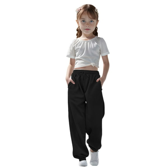 ANINEO Girls' Dry-Fit Jogger Sweatpants Lounge Soft Athletic Performance Kids Joggers with Pockets & Drawstring