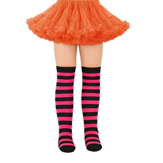 ANINEO Girls Knee High Socks Striped Stockings Soft Stretchable Comfortable Breathable Fashionable Long Socks For Daily Wear Cute Kids Wear