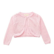 ANINEO Girls Long Sleeve Sparkle Bolero Cardigan Kids Button Closure Knitted Shrug Cropped Sweaters Tops 1-5 Years