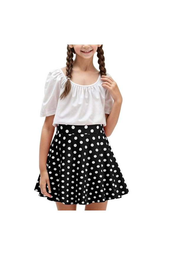 Girls Polka Dot Mini Stretch Waist Full Round Skater Skirts for Party or Sport 3-12 Years