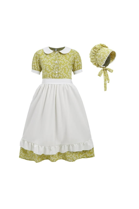 Girls Prairie Pioneer Dresses Laura Ingalls Wilder Pilgrim Colonial Clothing Dress