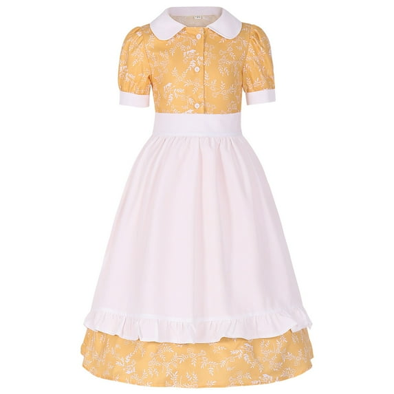 ANINEO Girls Prairie Pioneer Dresses Laura Ingalls Wilder Pilgrim Colonial Clothing Dress
