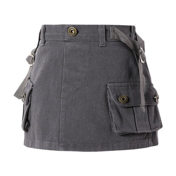 ANINEO Girls Solid Color Cargo Skirt Low Waist Short Denim Jean Skirt