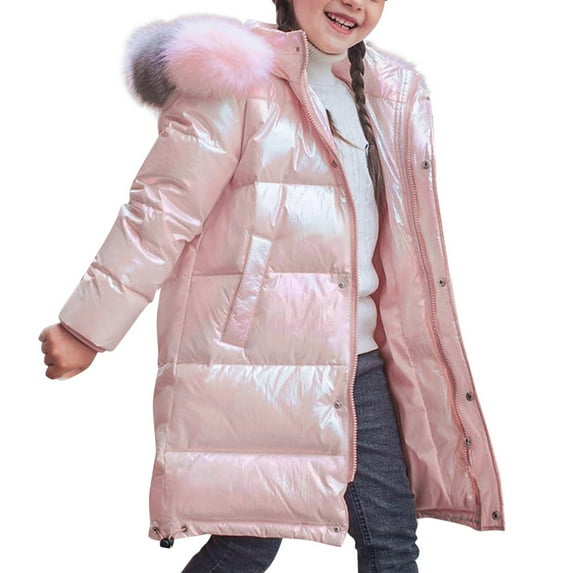 ANINEO Girls Winter Long Coat Parka Metallic Puffer Jacket Outwear with Hooded