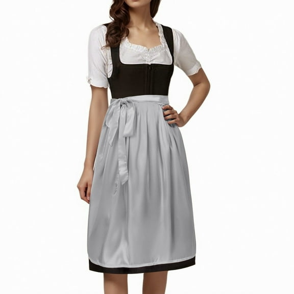ANINEO Holiday Women's Classic Solid Color Half Apron With Ties Party Dress Bavarian Style Fashionable Daliywear