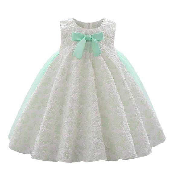 ANINEO Infant Girls Dress Bowknot Mesh Flower Dress Sleeveless O-Neck Children Party Pageant Dress Classic Child Dailywear