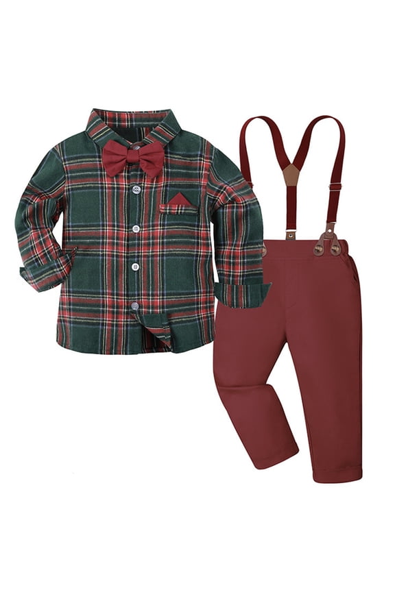 Kids Children Suspenders Outfits For Boys Stylish And Comfortable Two Piece Apparel Casual Boho Long Sleeve O-Neck Clothes Sets