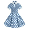 thumbnail image 1 of ANINEO Kids Girls Vintage Polka Dot Girls Dress Short Sleeve Turn Down Collar Swing Dress Party Dress, 1 of 3