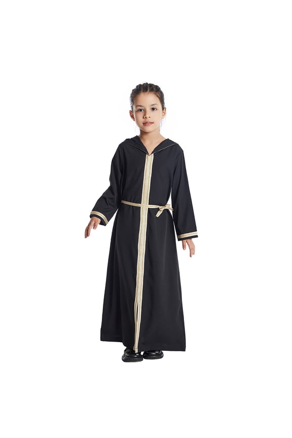 Kids Thobe for Boys Arab Tobes Long Sleeve Kaftan Embroidered Robe with Pockets Arabic Abaya Clothes