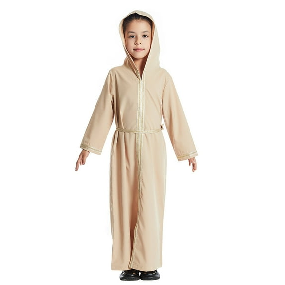 ANINEO Kids Thobe for Boys Arab Tobes Long Sleeve Kaftan Embroidered Robe with Pockets Arabic Abaya Clothes