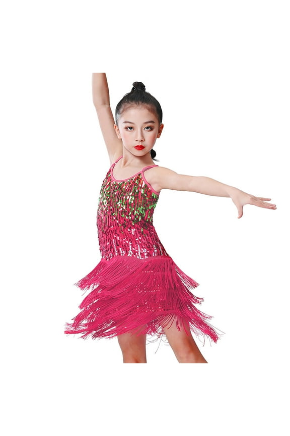Latin Dance Dress Tassel Salsa Dancewear Sequin Fringe Dress Modern Ballroom Cha Cha Dancer Outfits for Girls