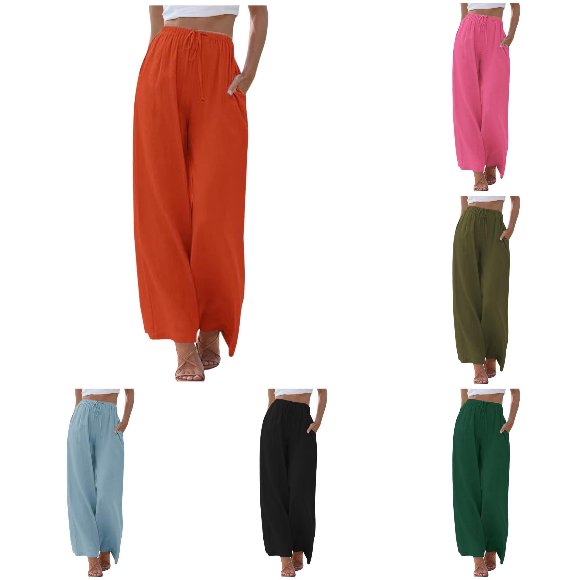 ANINEO Linen High Waisted Wide Leg Palazzo Pants For Women Casual ...