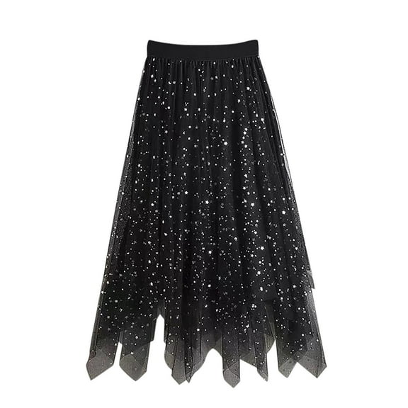 ANINEO Little Girls Kids Star Sequin Skirts for Long Sequin Skirt Tutu High Low Skirt Sparkly Layered Elastic Waist A Line Skirt