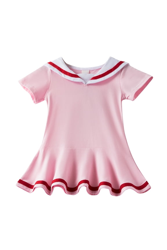 Little Girls Nautical Sailor Dress Summer Cute Pleated Skirt Toddler Kids Playwear Dresses