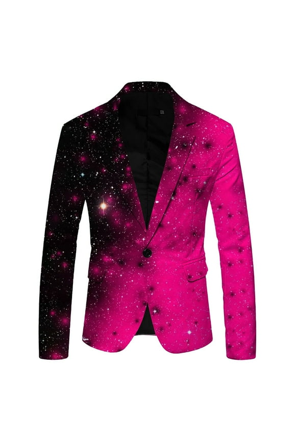 ANINEO Men 3D Sequin Suit Printed Pockets Lapel Button Up Blazers Suit Leisure Male Dailywear