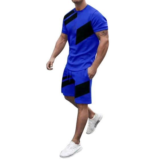ANINEO Men 3D Short Sleeve Tshirts Shorts Beach Tropical Hawaiian Outfits Sets Solid Color Leisure Male Bottoms