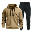 thumbnail image 1 of ANINEO Men Autumn Two Piece Fashionable Outfits With Hooded Long Sleeve Sweatshirt And Casual Black Pants Sets Solid Color Stylish Male Outfits Sets, 1 of 2