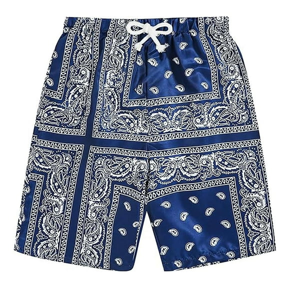 ANINEO Men Boho Drawstring Waist Paisley Print Summer Beach Shorts Classic Male Bottoms