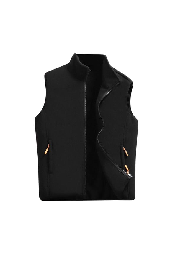 Men Casual Solid Color Plush Vest Coats Stand Collar Coats Sleeveless Zipper Fly Pockets Coats Vest Male Outwear