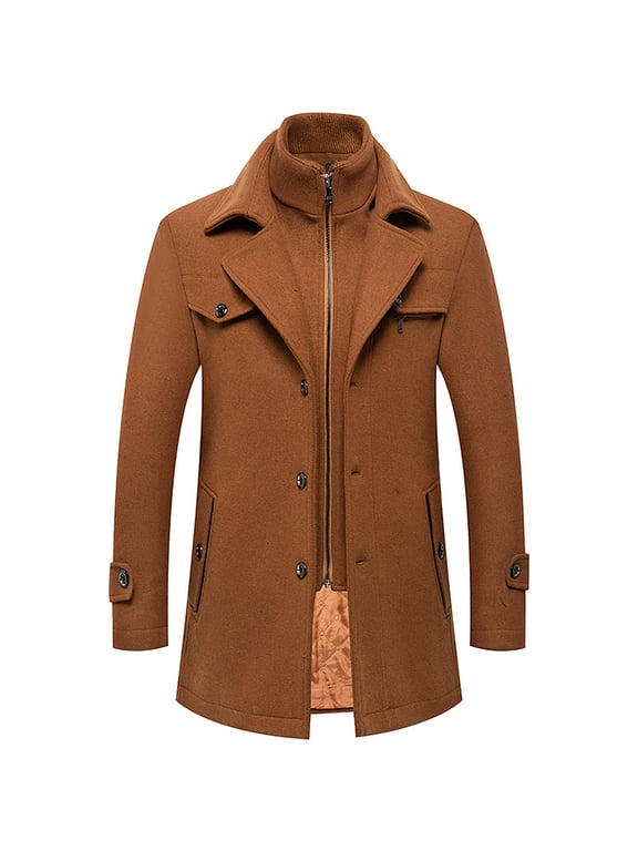 ANINEO Men Casual Woolen Overcoat Solid Color Double Collar Convertible Collar Padded Coats Fashion Male's Woolen Garment Trendy Male Outwear